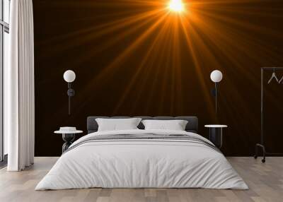 Warm sun rays light effects isolated on black background for overlay design Wall mural