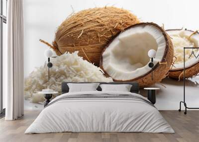 Coconut Curls Shavings Isolated on White Background (2) Wall mural