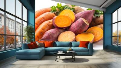 Fresh, isolated yam on a white background Wall mural