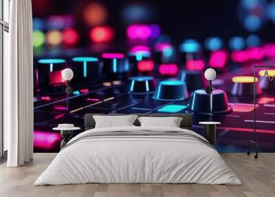 audio mixer console close up wallpaper with colourful light Wall mural