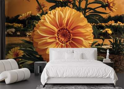 Flower background yellow orange flower in the garden with filter effect retro vintage style Wall mural