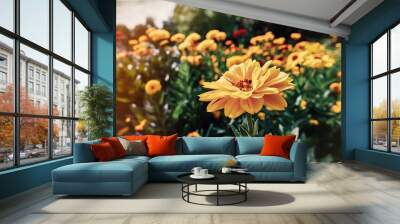 Flower background yellow orange flower in the garden with filter effect retro vintage style Wall mural