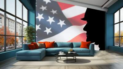 Soldier silhouette with background of USA flag for memorial day, Independence day and other patriotic events. Wall mural