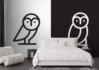 black and white owl line logo design. simple creative vector illustration. Wall mural