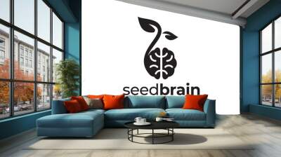 brain seed logo design, smart nature symbol vector illustration. Wall mural