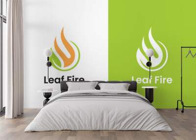 fire leaf logo design, energy flame droplet line art style symbol icon template Wall mural