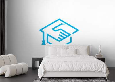 graduate and handshake logo. online education symbol vector design Wall mural