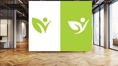 happy people with leaf logo, nature health care symbol vector design Wall mural