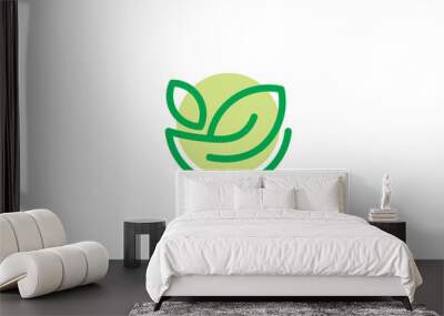 leaf with bowl logo design. nature food health restaurant food icon symbol template Wall mural