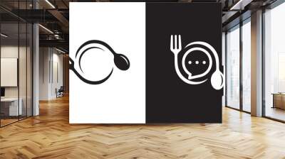 online food logo. chat with fork spoon and plate combination symbol vector illustration Wall mural