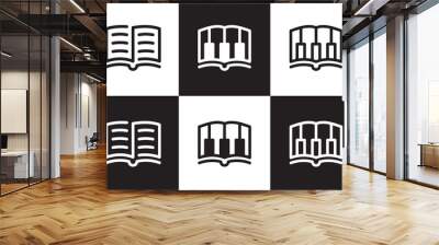 piano and book logo design. music learning linear style symbol vector illustration. Wall mural