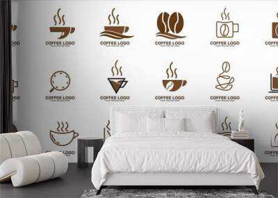 Set of Coffee logo design Wall mural