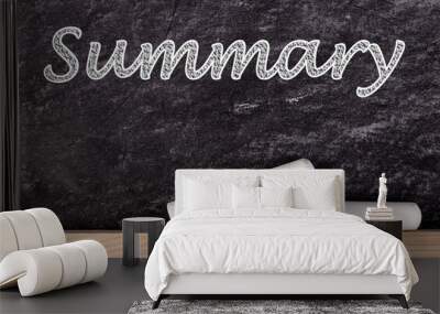 Summary text on blackboard with two pieces of chalk. Wall mural