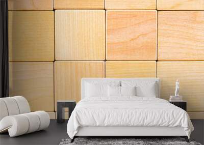 Wall, empty background of sixteen wooden cubes. copy space. Wall mural