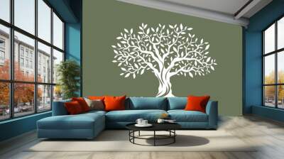 beautiful magnificent olive tree silhouette on grey background. infographic modern vector sign. prem Wall mural