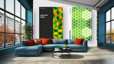 Bright geometric tiles corporate brochure template collection. Simple catalog cover A4 vector design concept bundle. Wall mural