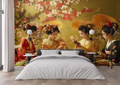 Beautiful women in kimono Wall mural