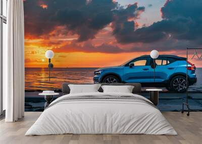 cars at sunset Wall mural