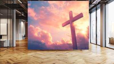 Cross in the clouds illustration Wall mural