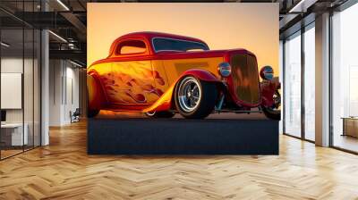 red off road car with flames Wall mural