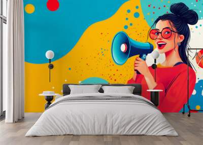 young woman with megaphone Wall mural