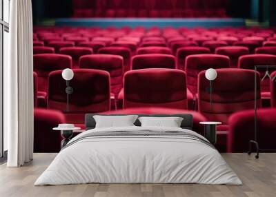  Movie theatre. Empty cinema hall with red seats. Wall mural