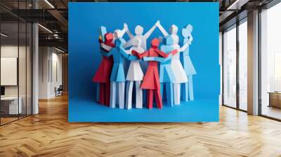 A group of paper people coming together. Concept for teamwork. Wall mural