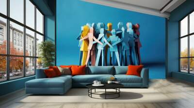 A group of paper people coming together. Concept for teamwork. Wall mural