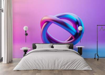 Colorful abstract sculpture twisting in vibrant purple and blue light against a smooth gradient background, 3d illustration. Wall mural