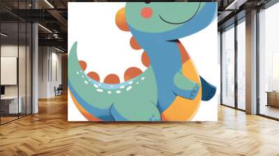 Cute cartoon dinosaur character with bright colors in a cheerful pose isolated on transparent background. Wall mural