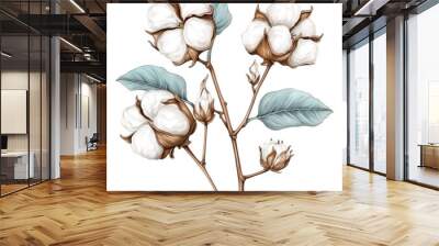 Hand drawing cotton graceful branch isolated. Wall mural