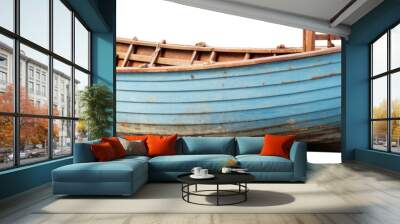 old blue wooden fishing boat isolated. Wall mural