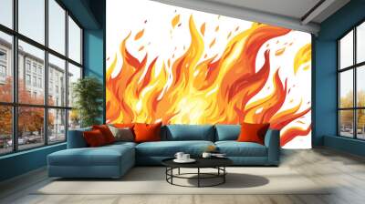 Red and yellow flames illustration isolated on transparent background. Wall mural