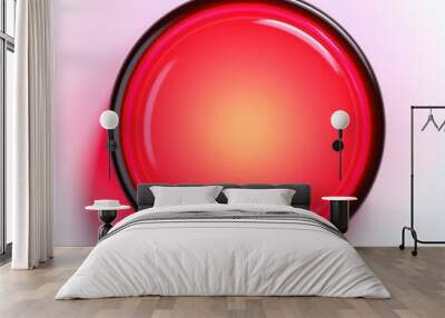 Red circle button with glowing red light isolated on white background. Wall mural