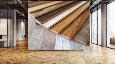 Wood laminate or vinyl floor samples. Assortment of parquet or laminate floor samples in natural colors. Wall mural