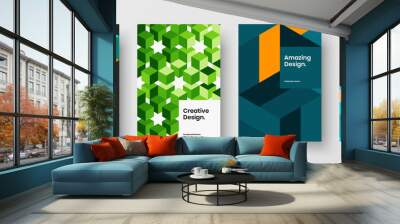 Minimalistic mosaic tiles corporate identity illustration bundle. Creative leaflet vector design template collection. Wall mural