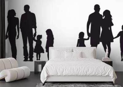 Family group silhouette. Happy family walking together various poses vector silhouette set. Wall mural