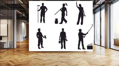 House painter silhouette set.  Wall mural