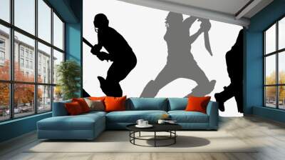 set of cricket player silhouette collection.  Wall mural