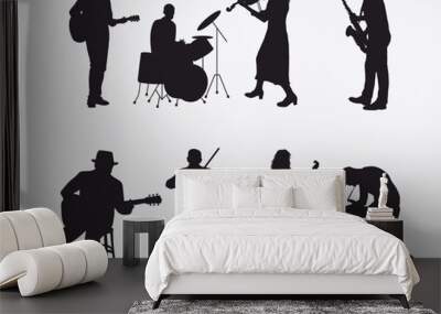 set of musician playing different instrument silhouette.  Wall mural