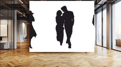 set of romantic couple in various poses silhouettes collection. Couple falling in love different poses isolated on white background silhouette set. Wall mural