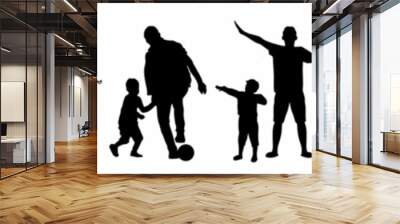 silhouette set of parents playing with their kids or children. Wall mural