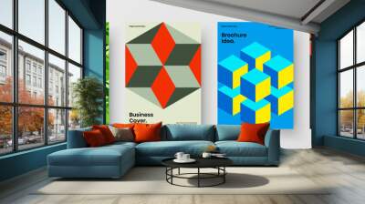 Unique corporate identity vector design illustration bundle. Amazing geometric shapes magazine cover layout set. Wall mural