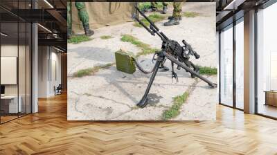 A light machine gun on bipod with telescopic sights. Russian weapon Wall mural