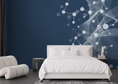 Structure molecule and communication. Dna, atom, neurons. Scientific concept for your design. Connected lines with dots. Medical, technology, chemistry, science background. illustration. Wall mural