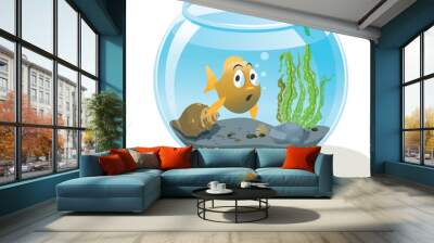 Cute illustration of a fish in an aquarium Wall mural