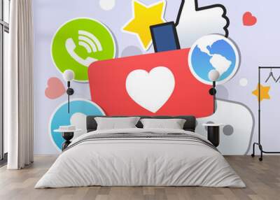 Scattered Social media likes and stickers Wall mural