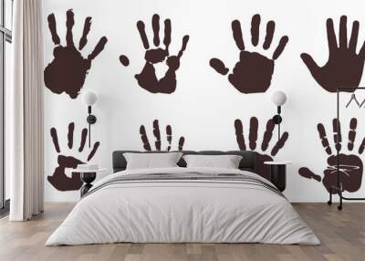 Set of male hand print silhouettes. Handprint silhouette (8 pieces) Wall mural