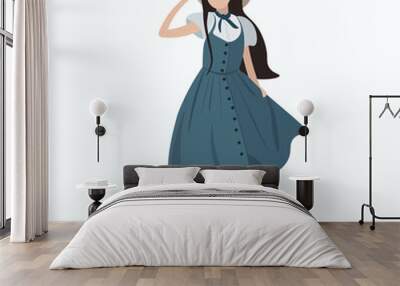 Anime girl in a blue dress and hat, without a face, vector graphics Wall mural