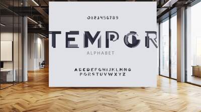 Abstract modern alphabet font from geometry shapes. Decorative uppercase monochromatic latin vector type from collage of geometric shapes. Wall mural